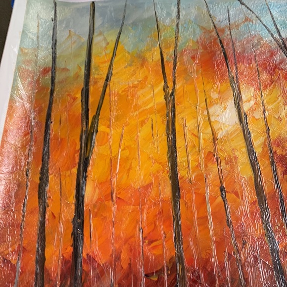 Vibrant fall landscape oil painting. Painting 24.5 x 20.5. Canvas 27.5 x 23.5 - Picture 2 of 5